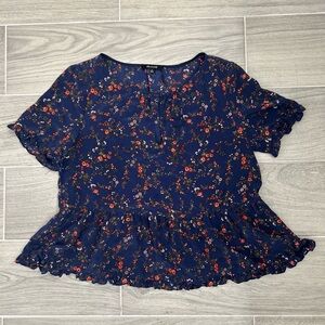 Madewell 100% silk stanza ruffle-hem top in moonless Floral size M